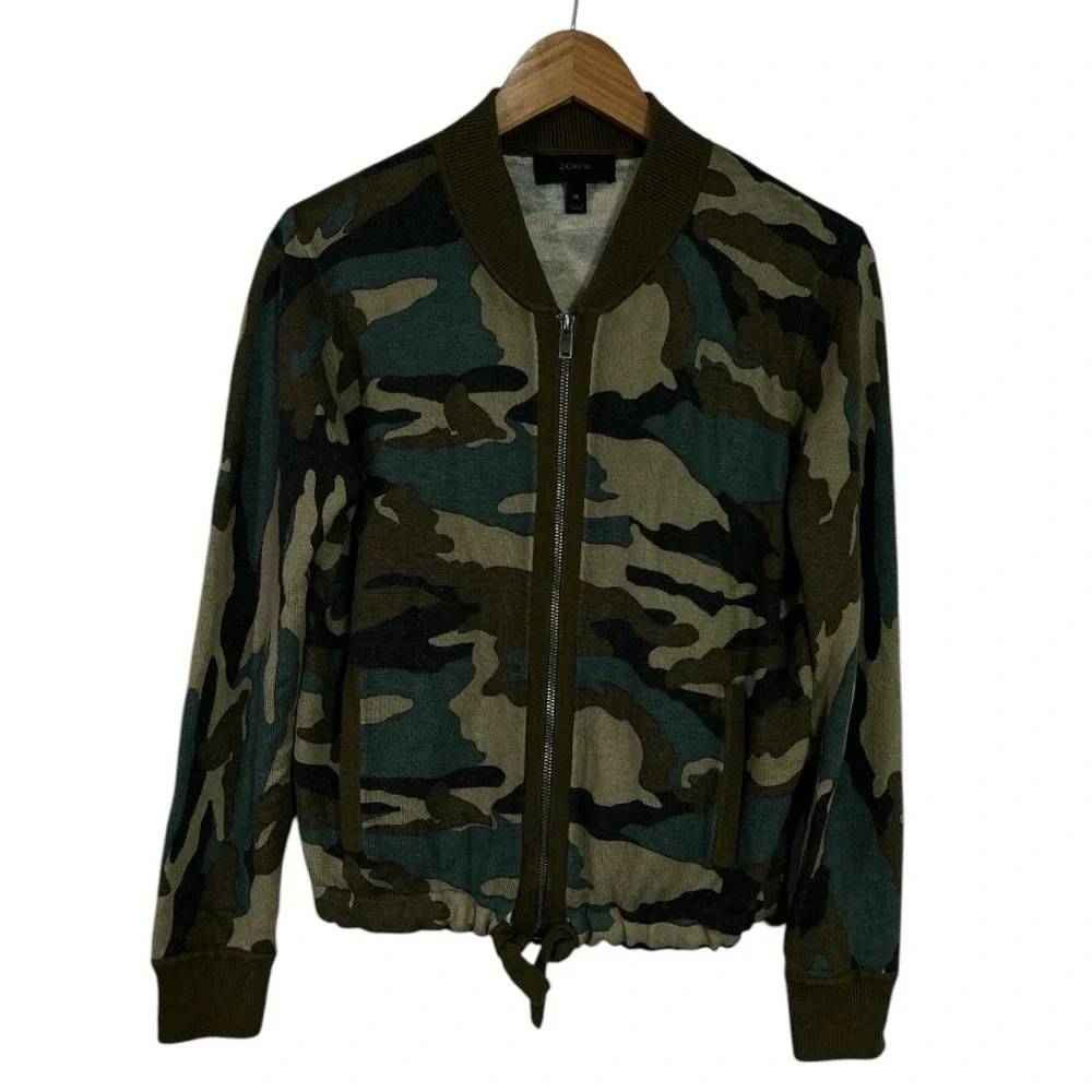 J. Crew Bomber Zip Cardigan Jacket size XS in Army Camouflage